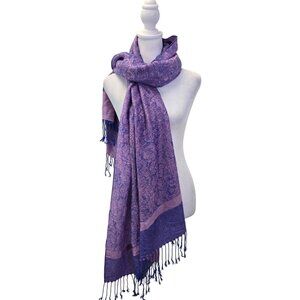 Pashmina Silk Blend Fringe Trim Paisley Print Scarf